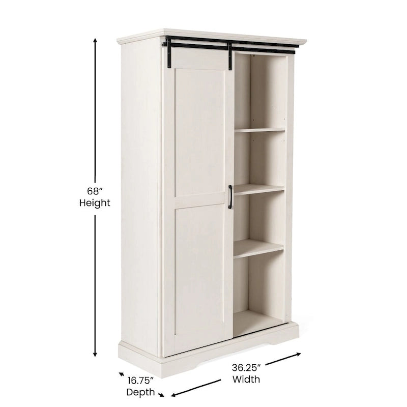 Rustikální úložná skříň s nastavitelnými policemi a posuvnými vraty - 16.75D x 36.25W x 68H