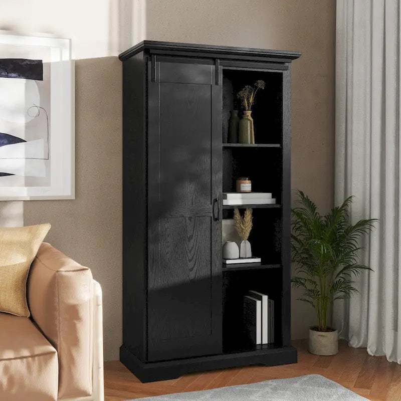 Rustikální úložná skříň s nastavitelnými policemi a posuvnými vraty - 16.75D x 36.25W x 68H