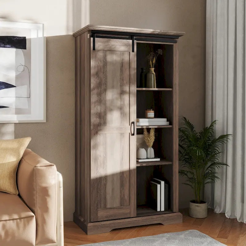 Rustikální úložná skříň s nastavitelnými policemi a posuvnými vraty - 16.75D x 36.25W x 68H