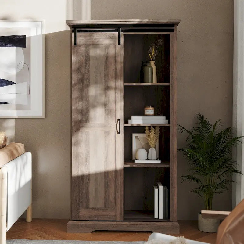 Rustikální úložná skříň s nastavitelnými policemi a posuvnými vraty - 16.75D x 36.25W x 68H