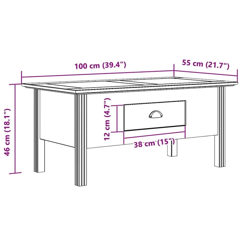 Coffee Table Accent Side Table for Living Room Solid Wood Pine - 39.4x21.7x17.7
