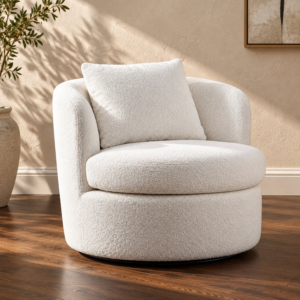Lamb Wool Fabric Upholstered Comfy 360 Degree Round Barrel Chairs