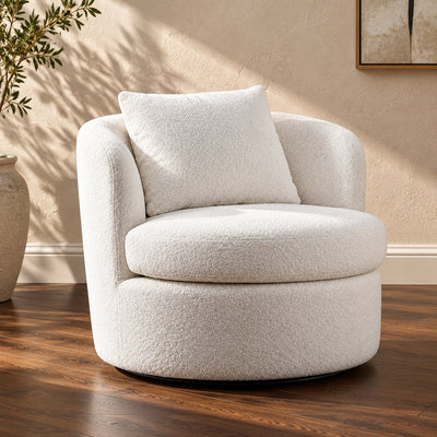 Lamb Wool Fabric Upholstered Comfy 360 Degree Round Barrel Chairs