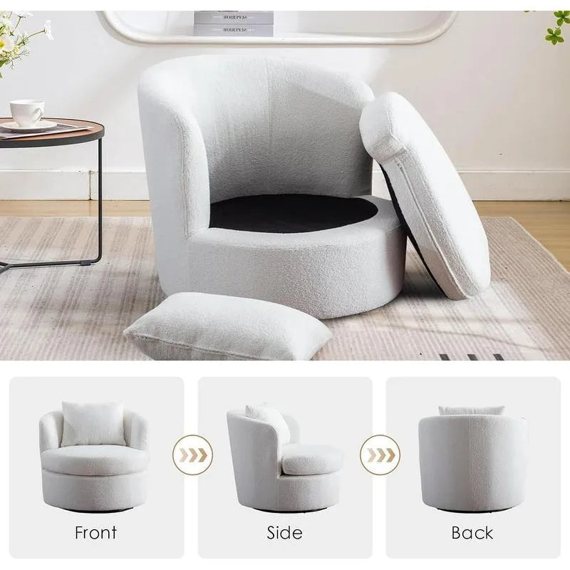 Lamb Wool Fabric Upholstered Comfy 360 Degree Round Barrel Chairs