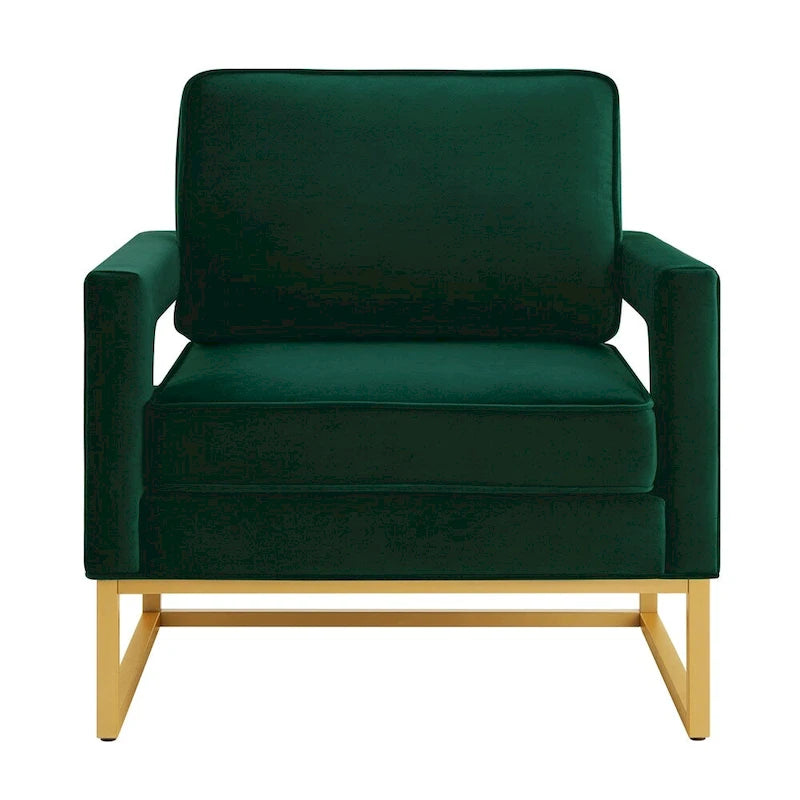 Modern Style Velvet Accent Chair with Gold Metal Base