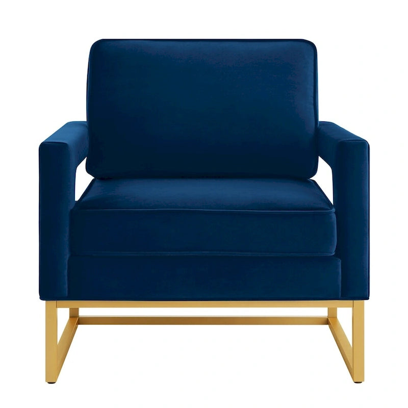 Modern Style Velvet Accent Chair with Gold Metal Base