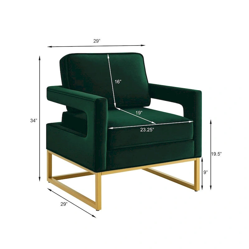 Modern Style Velvet Accent Chair with Gold Metal Base