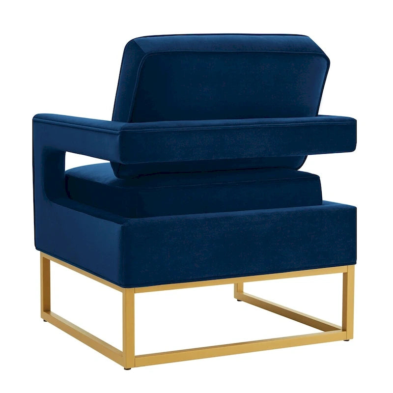 Modern Style Velvet Accent Chair with Gold Metal Base