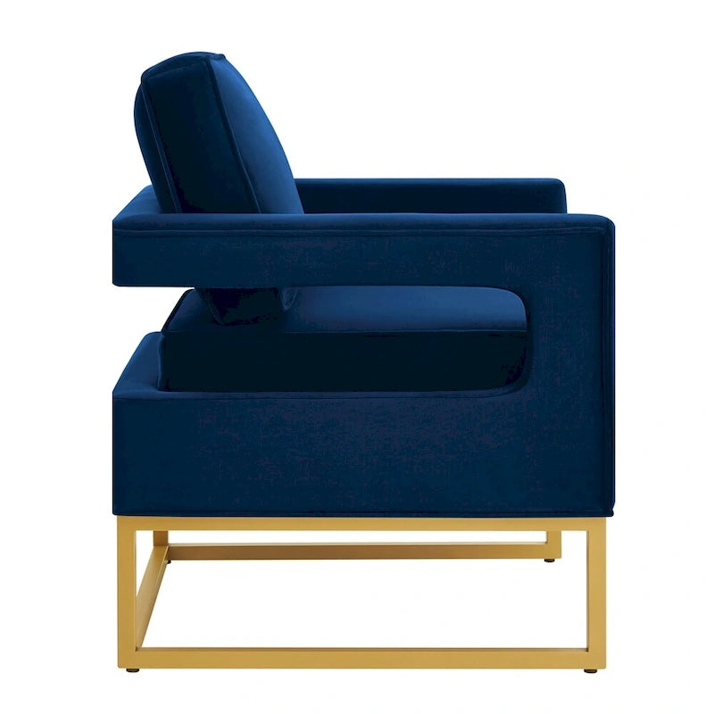 Modern Style Velvet Accent Chair with Gold Metal Base