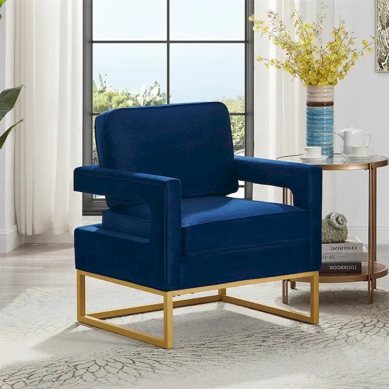 Modern Style Velvet Accent Chair with Gold Metal Base