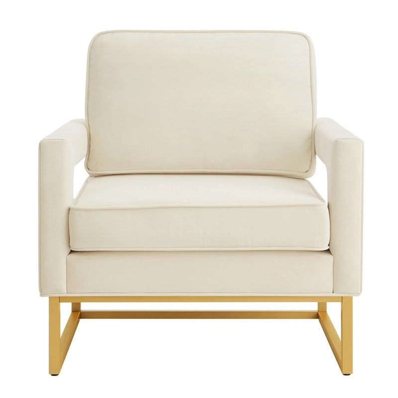Modern Style Velvet Accent Chair with Gold Metal Base