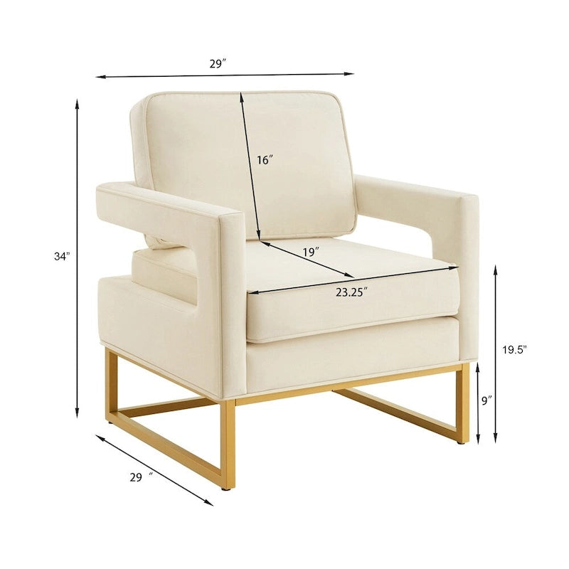 Modern Style Velvet Accent Chair with Gold Metal Base