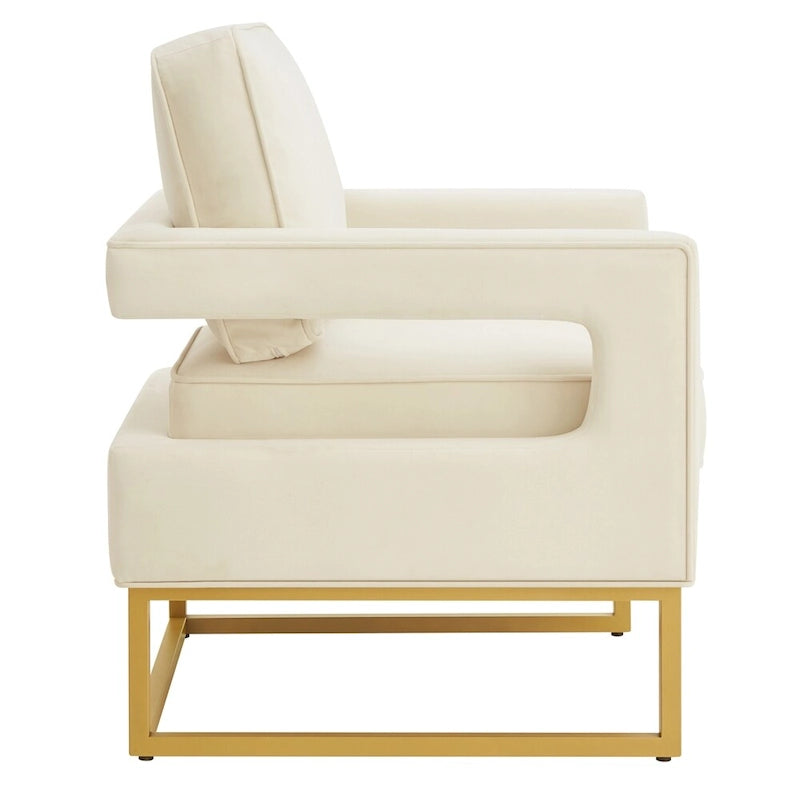 Modern Style Velvet Accent Chair with Gold Metal Base