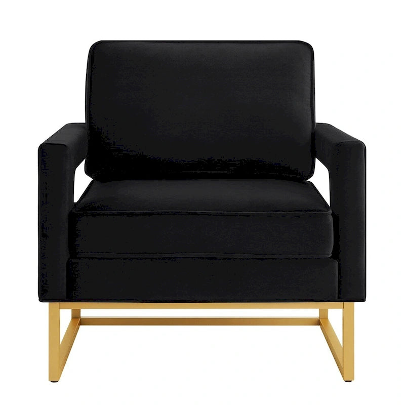 Modern Style Velvet Accent Chair with Gold Metal Base