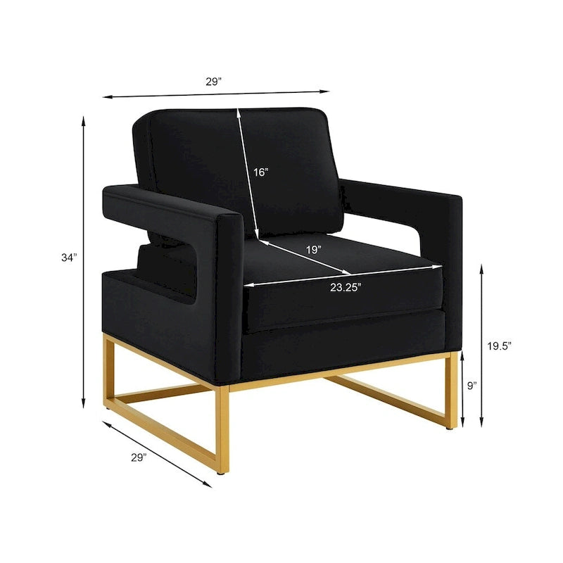 Modern Style Velvet Accent Chair with Gold Metal Base