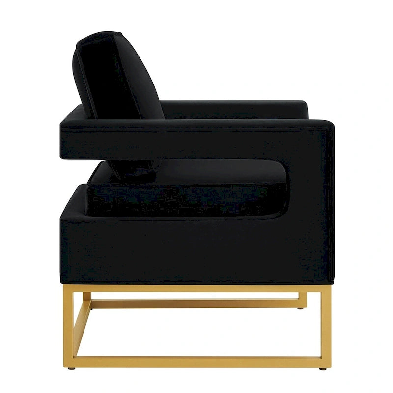 Modern Style Velvet Accent Chair with Gold Metal Base