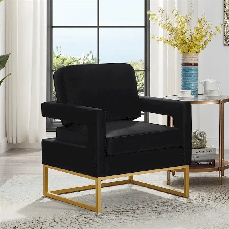 Modern Style Velvet Accent Chair with Gold Metal Base