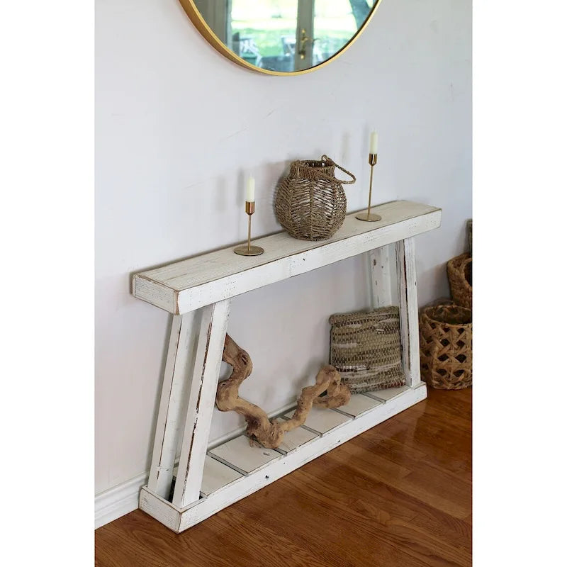Console bianca 46x7x28 con piano singolo e struttura ad A