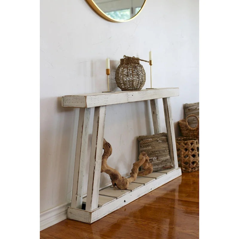 Console bianca 46x7x28 con piano singolo e struttura ad A