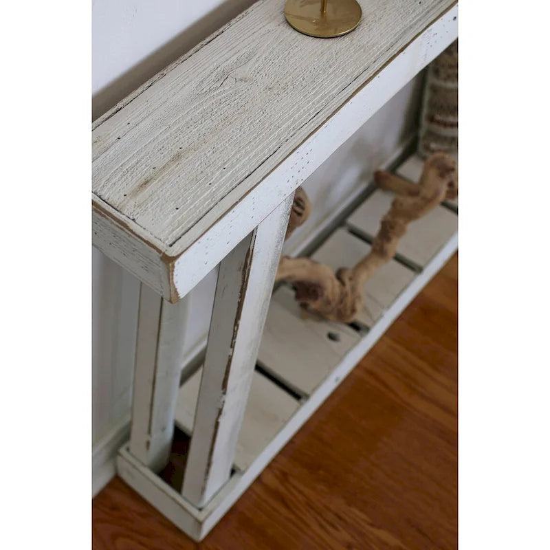 Console bianca 46x7x28 con piano singolo e struttura ad A