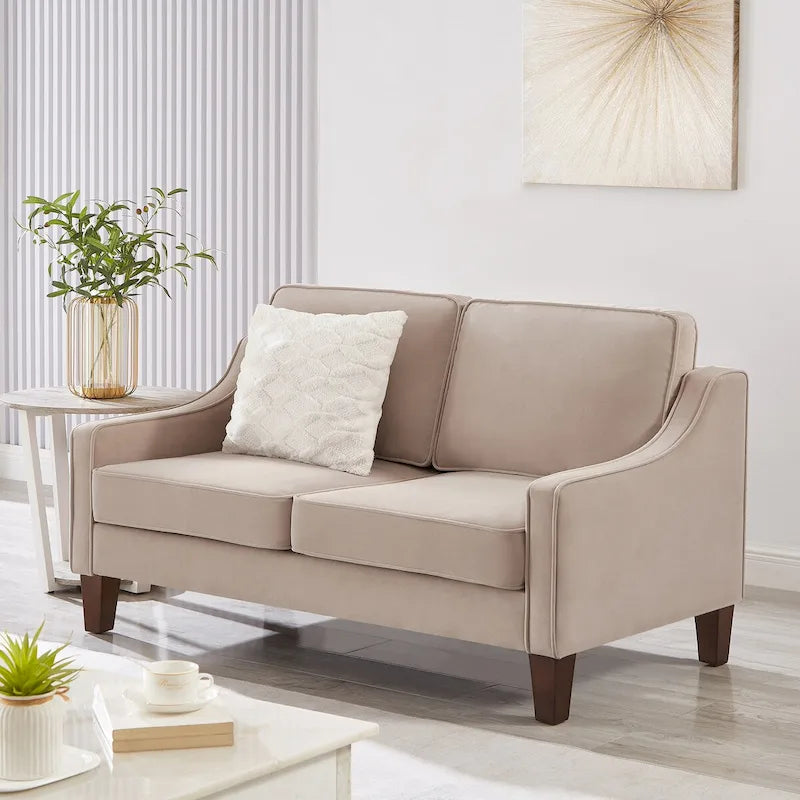Modern Loveseat Sofa for Living Room Upholstered Velvet Small Couch - 51.5L x 29 W x 34.25 H, Seat height: 18