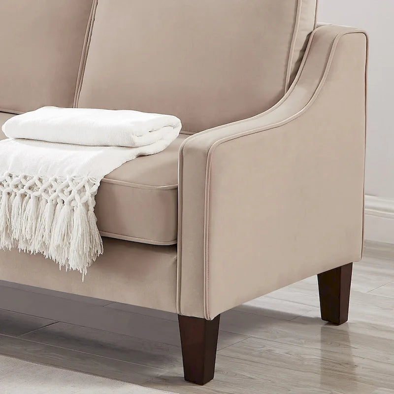 Moderní dvoumístná pohovka do obývacího pokoje, čalouněná sametem, malá pohovka - 51.5 D x 29 Š x 34.25 V, výška sedáku: 18