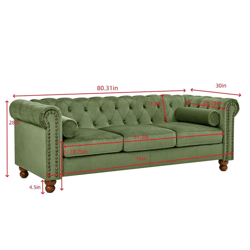 Großes Sofa, Samtsofa, 3-Sitzer-Sofa, Chesterfield-Sofa mit Knopfheftung