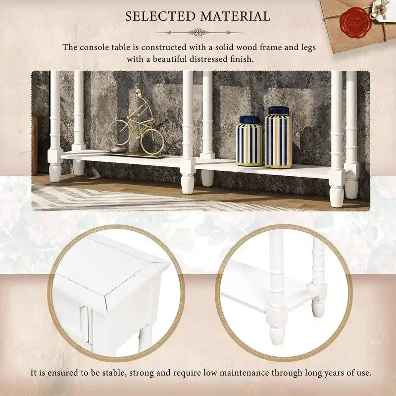 Konsolentisch aus Kiefernholz und MDF mit Sofa-Design, einfache Montage, zwei Aufbewahrungsschubladen und unterem Regal für Wohnzimmer und Eingangsbereich