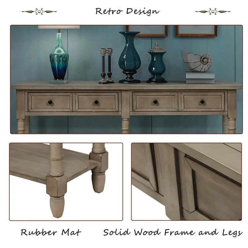 Konsolentisch aus Kiefernholz und MDF mit Sofa-Design, einfache Montage, zwei Aufbewahrungsschubladen und unterem Regal für Wohnzimmer und Eingangsbereich