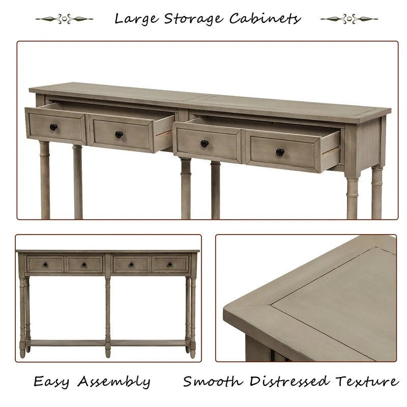 Konsolentisch aus Kiefernholz und MDF mit Sofa-Design, einfache Montage, zwei Aufbewahrungsschubladen und unterem Regal für Wohnzimmer und Eingangsbereich