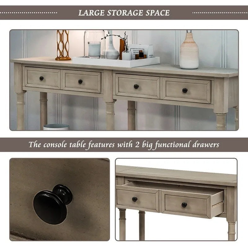 Konsolentisch aus Kiefernholz und MDF mit Sofa-Design, einfache Montage, zwei Aufbewahrungsschubladen und unterem Regal für Wohnzimmer und Eingangsbereich