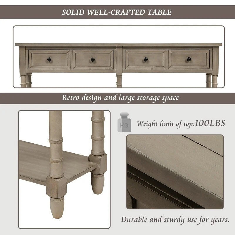 Konsolentisch aus Kiefernholz und MDF mit Sofa-Design, einfache Montage, zwei Aufbewahrungsschubladen und unterem Regal für Wohnzimmer und Eingangsbereich