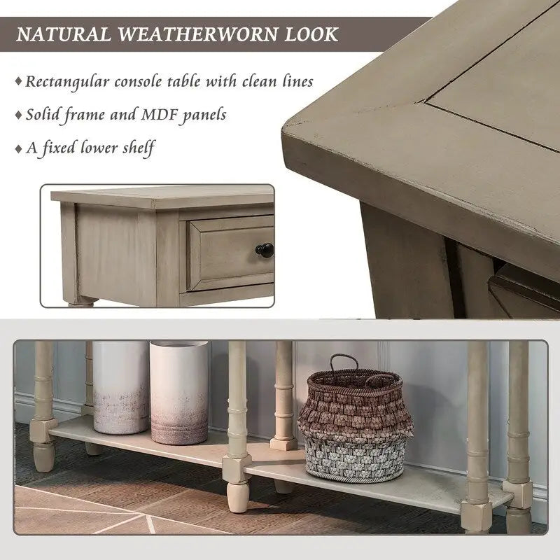 Konsolentisch aus Kiefernholz und MDF mit Sofa-Design, einfache Montage, zwei Aufbewahrungsschubladen und unterem Regal für Wohnzimmer und Eingangsbereich