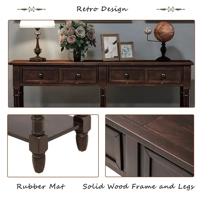 Konsolentisch aus Kiefernholz und MDF mit Sofa-Design, einfache Montage, zwei Aufbewahrungsschubladen und unterem Regal für Wohnzimmer und Eingangsbereich
