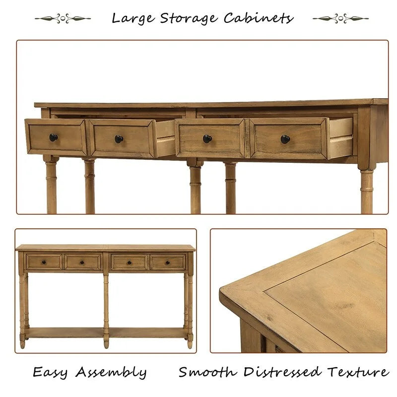 Konsolentisch aus Kiefernholz und MDF mit Sofa-Design, einfache Montage, zwei Aufbewahrungsschubladen und unterem Regal für Wohnzimmer und Eingangsbereich