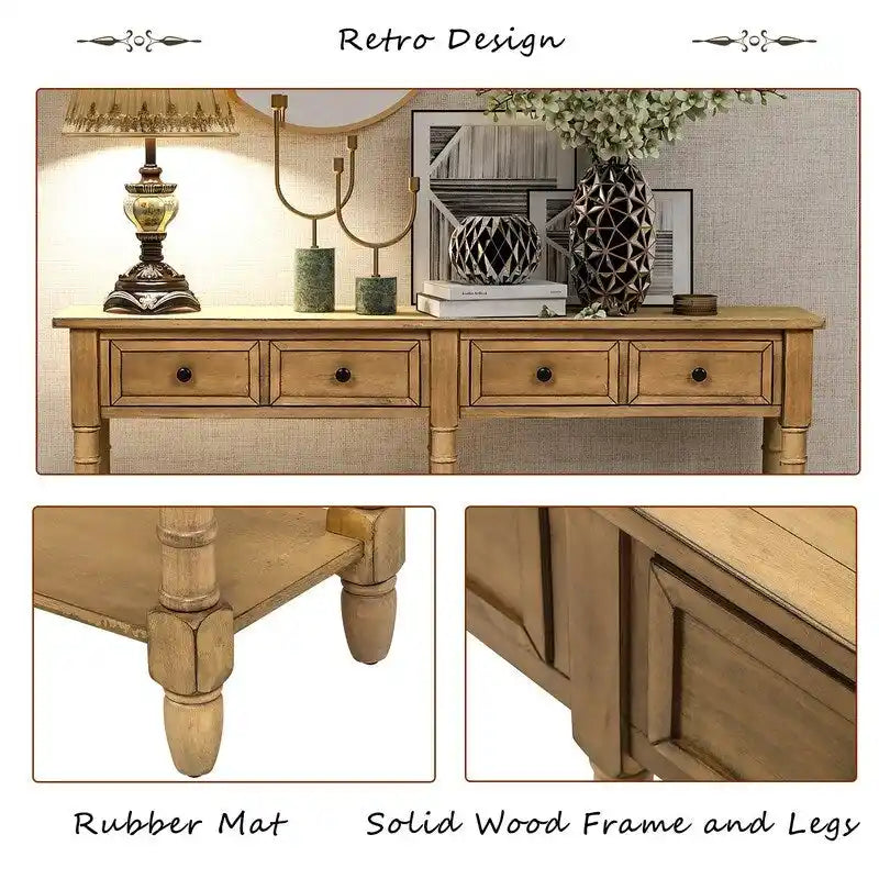 Konsolentisch aus Kiefernholz und MDF mit Sofa-Design, einfache Montage, zwei Aufbewahrungsschubladen und unterem Regal für Wohnzimmer und Eingangsbereich