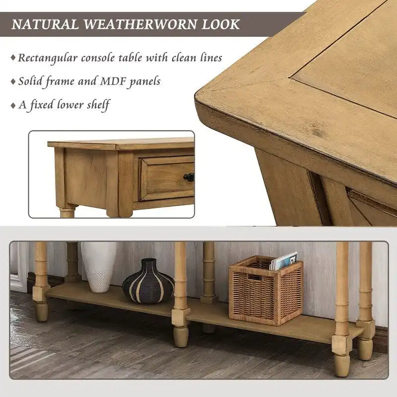 Konsolentisch aus Kiefernholz und MDF mit Sofa-Design, einfache Montage, zwei Aufbewahrungsschubladen und unterem Regal für Wohnzimmer und Eingangsbereich