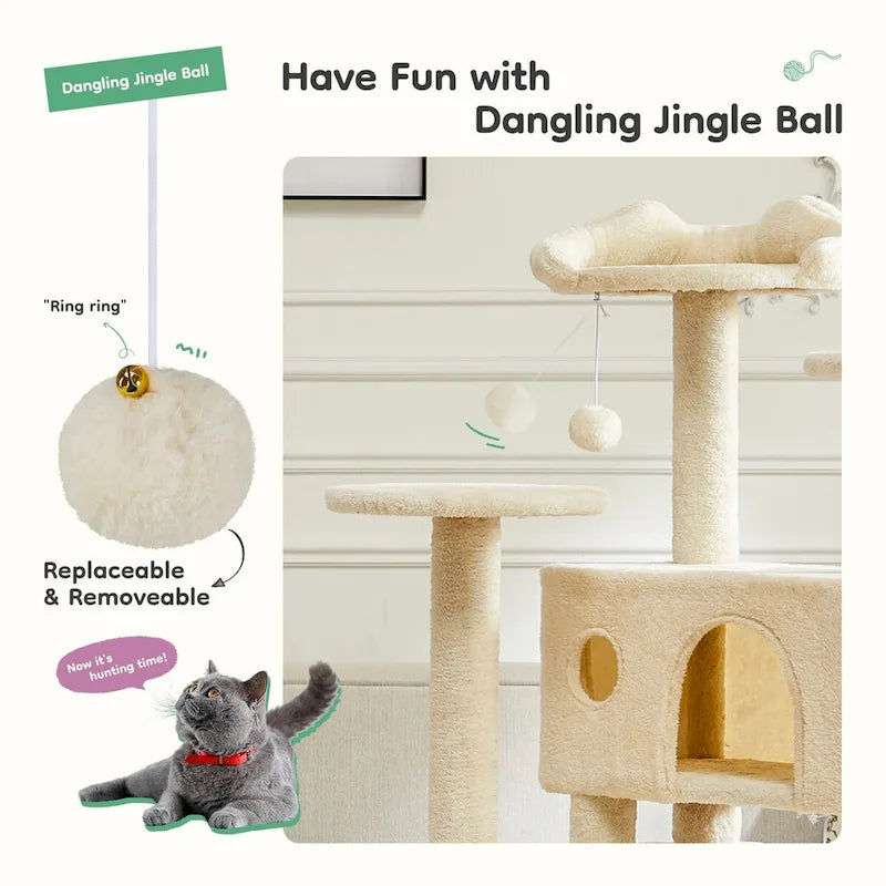 54-Zoll-Kratzbaum, mehrstöckiger hoher Indoor-Katzenturm, Spielzimmer für Haustiere mit großem Bereich
