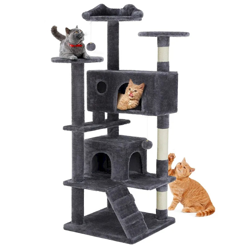 54-Zoll-Kratzbaum, mehrstöckiger hoher Indoor-Katzenturm, Spielzimmer für Haustiere mit großem Bereich