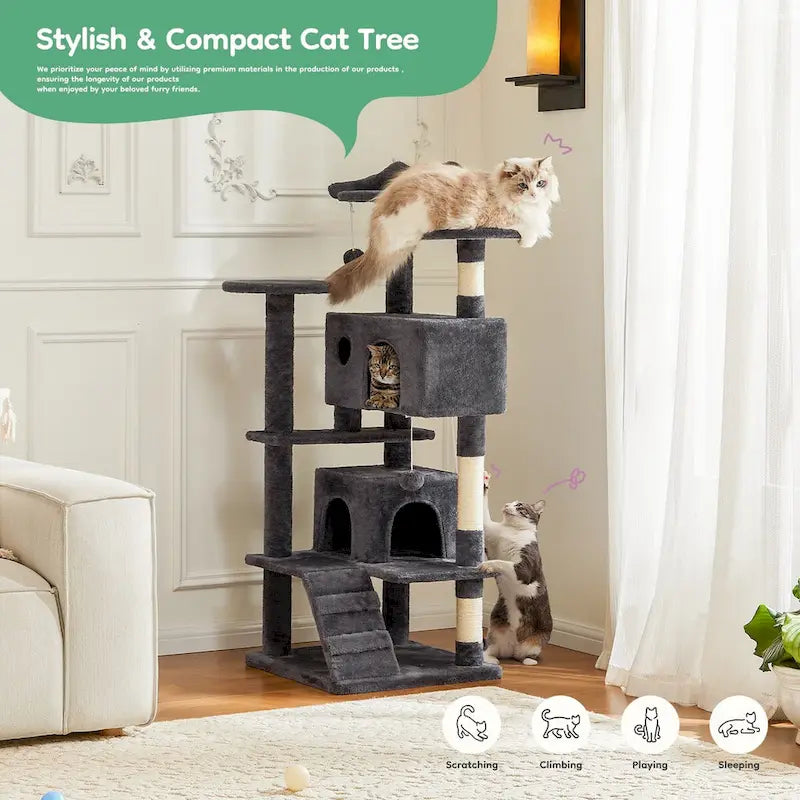 54-Zoll-Kratzbaum, mehrstöckiger hoher Indoor-Katzenturm, Spielzimmer für Haustiere mit großem Bereich